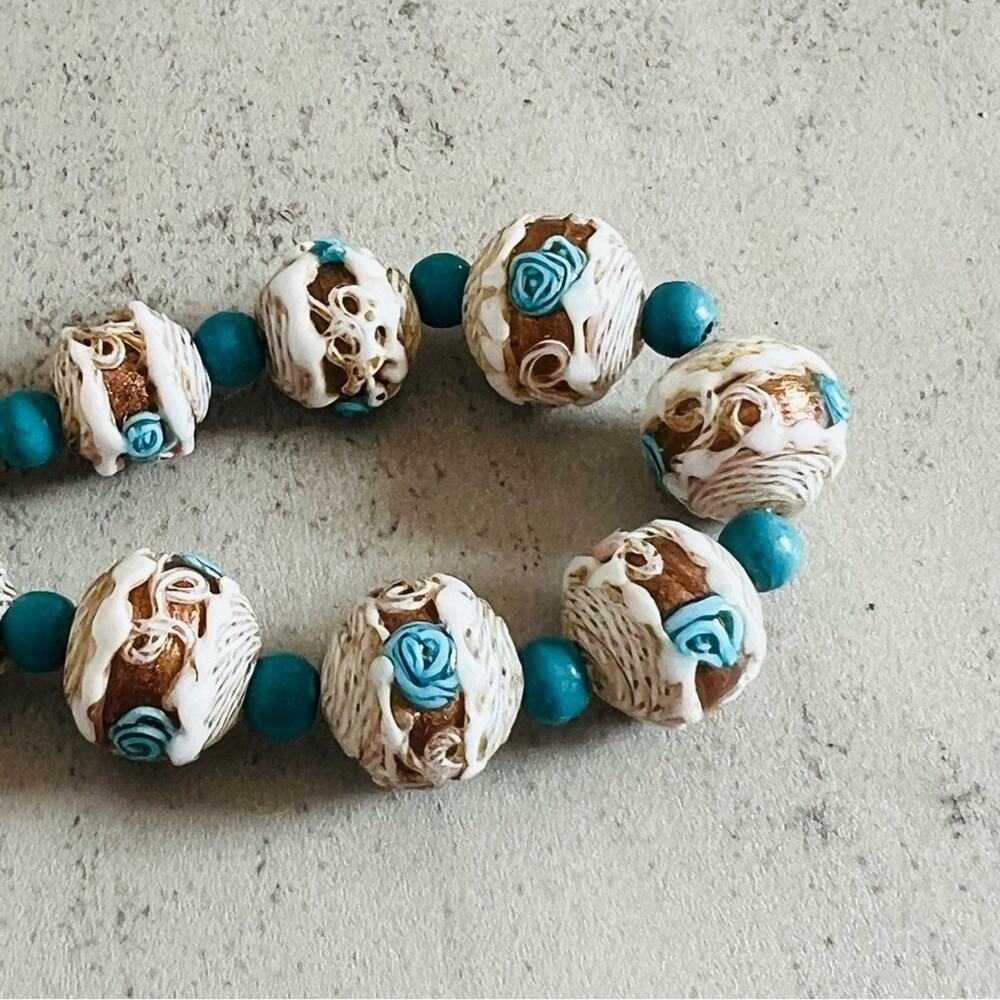 Vintage/Antique Murano Venetian Latticino Wedding Cake Necklace 16.5in. - Picture 10 of 16